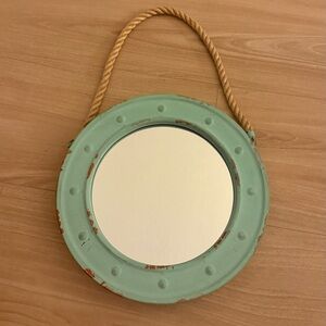 Rustic Green Beachy/Nautical Round  Hanging Wall Mirror